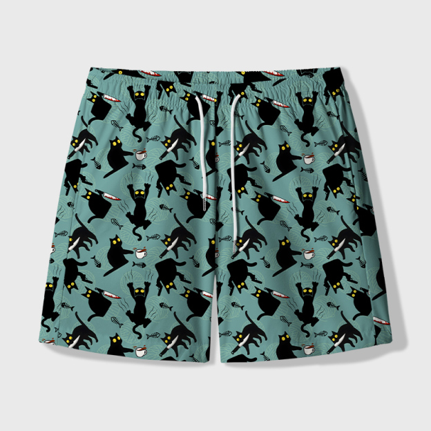 Naughty Kitten Geek Hawaiian Swim Trunks