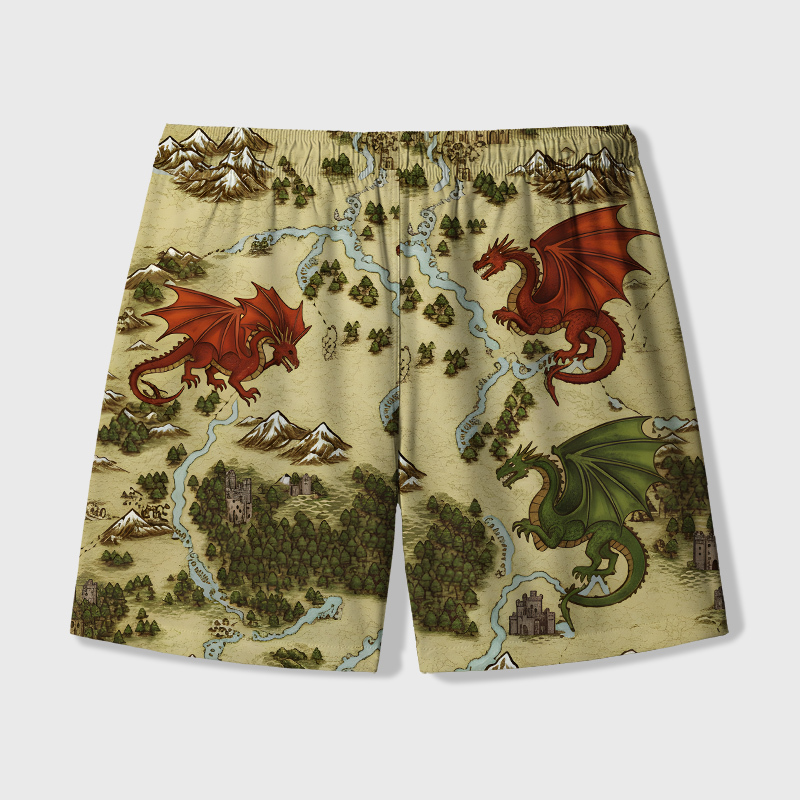 Retro SciFi Dragon Map Geek Hawaiian Swim Trunks