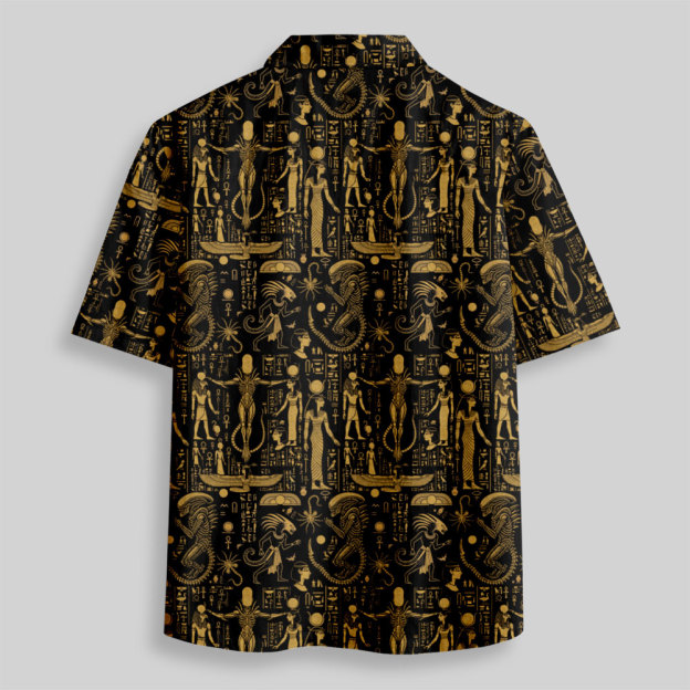 Egyptian Mural Alien Button Up Pocket Shirt