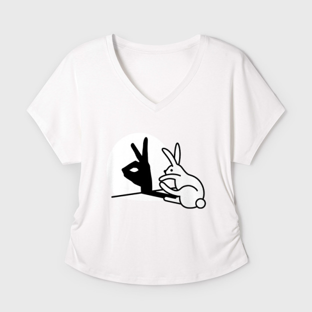 Rabbit Hand Shadow Funny Geek Dolman Sleeve V-Neck Shirt