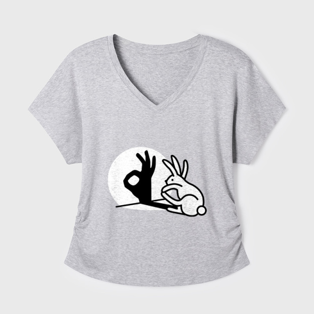 Funny Bunny OK Hand Shadow Geek Dolman Sleeve V-Neck Shirt
