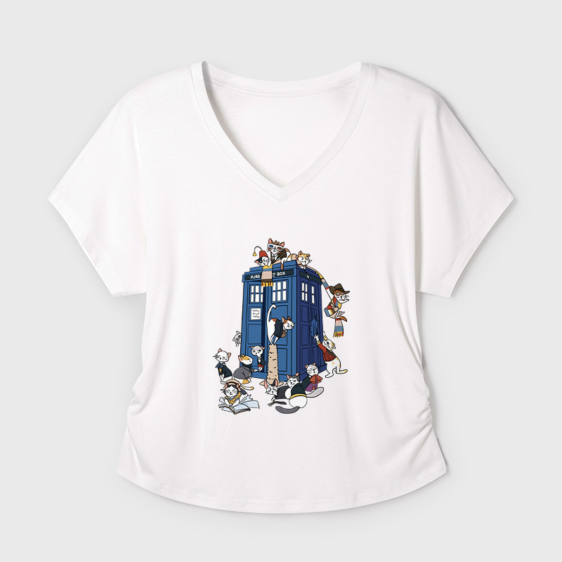 Doctor Cat Geek Dolman Sleeve V-Neck Shirt