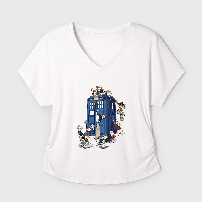 Doctor Cat Geek Dolman Sleeve V-Neck Shirt