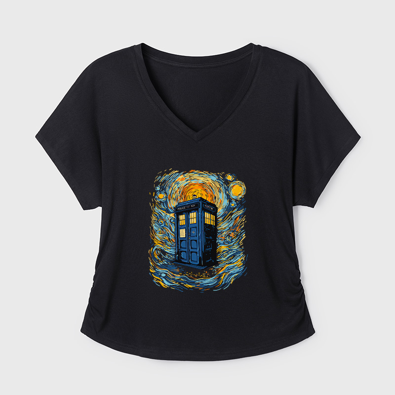 Starry Blue Box Geek Dolman Sleeve V-Neck Shirt