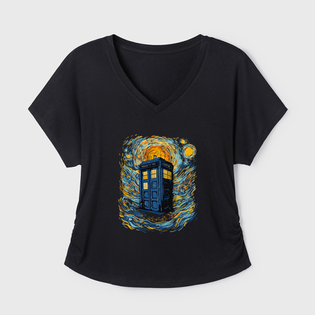 Starry Blue Box Geek Dolman Sleeve V-Neck Shirt