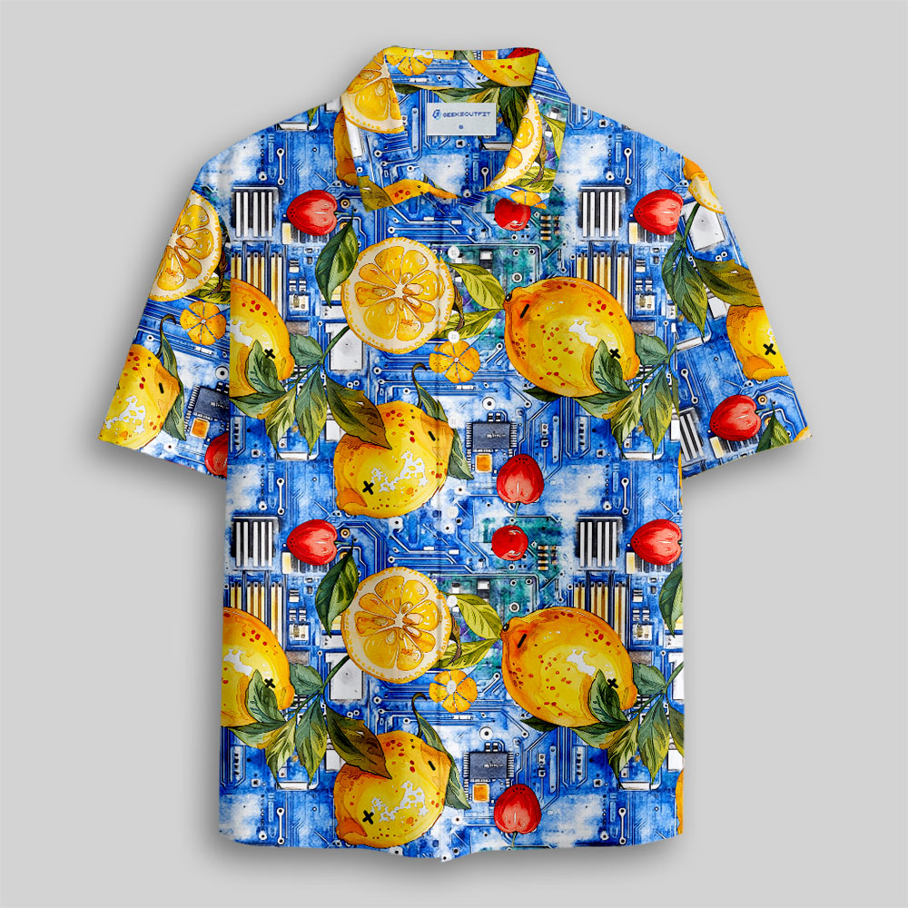 Watercolor Lemon Battery Button Up Pocket Shirt
