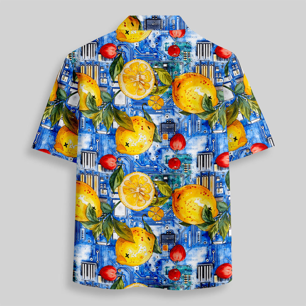 Watercolor Lemon Battery Button Up Pocket Shirt