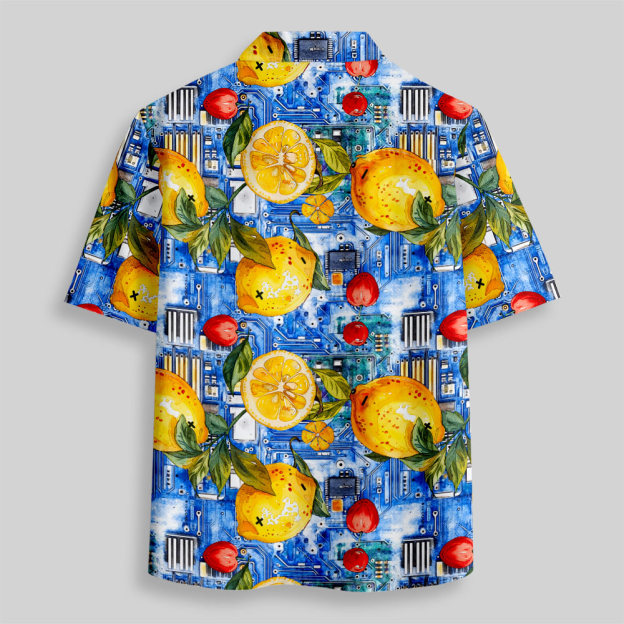 Watercolor Lemon Battery Button Up Pocket Shirt