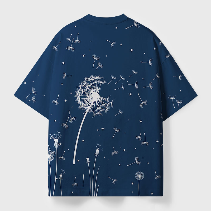 Blow Me Dandelion Star Floral Geek Eco Oversized Graphic Tees