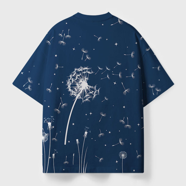 Blow Me Dandelion Star Floral Geek Eco Oversized Graphic Tees