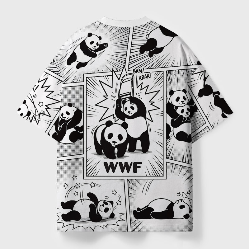 Black White Bear Wrestling Fight Geek Eco Oversized Graphic Tees