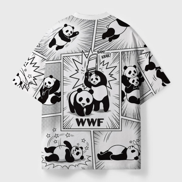 Black White Bear Wrestling Fight Geek Eco Oversized Graphic Tees