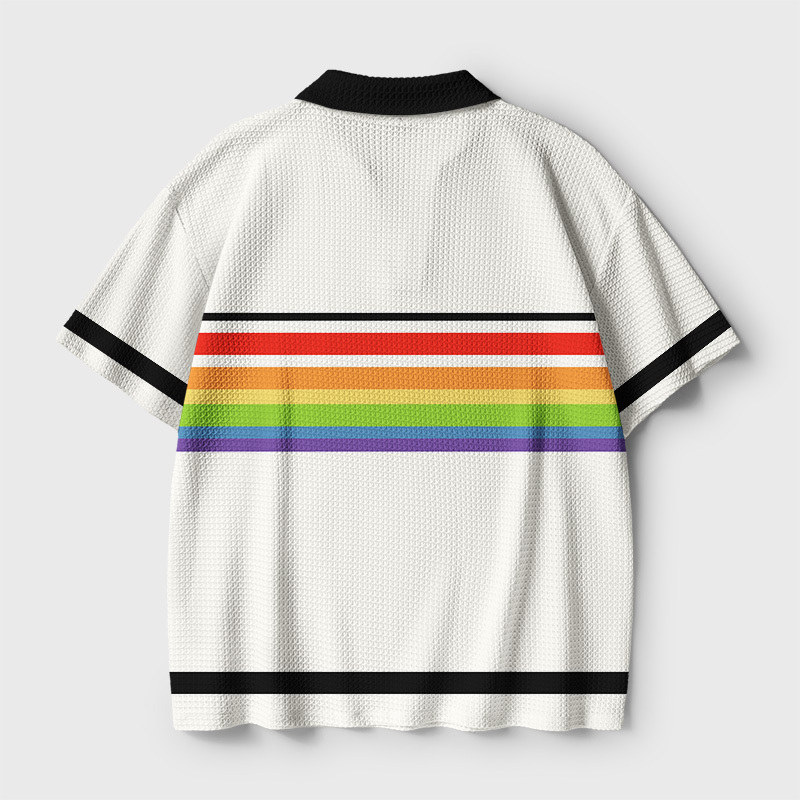 Minimal Cat Drawing Creates Colorful Rainbow Band Geek Crochet Polo Shirt