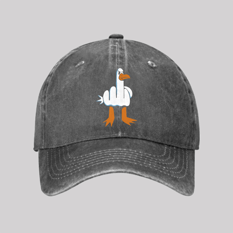 Rude Seagull Design Funny Washed Vintage Baseball Cap