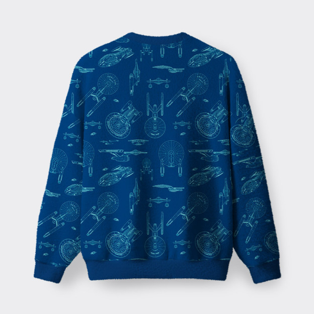 Spaceship Line Drawing Geek Fuzzy Fleece Sweatshirt
