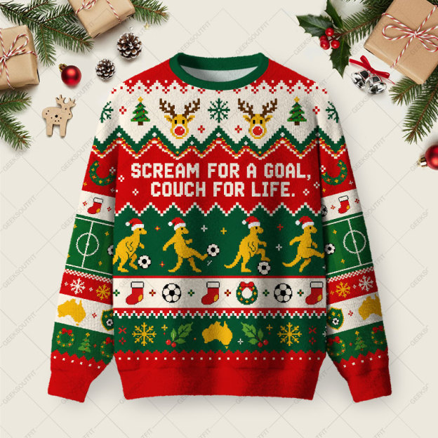 Scream For A Goal Couch For Life Ugly Christmas Fuzzy Fleece Sweatshirt