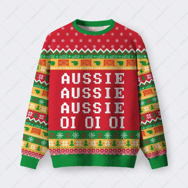 Aussie Aussie Aussie Oioioi Ugly Christmas Fuzzy Fleece Sweatshirt