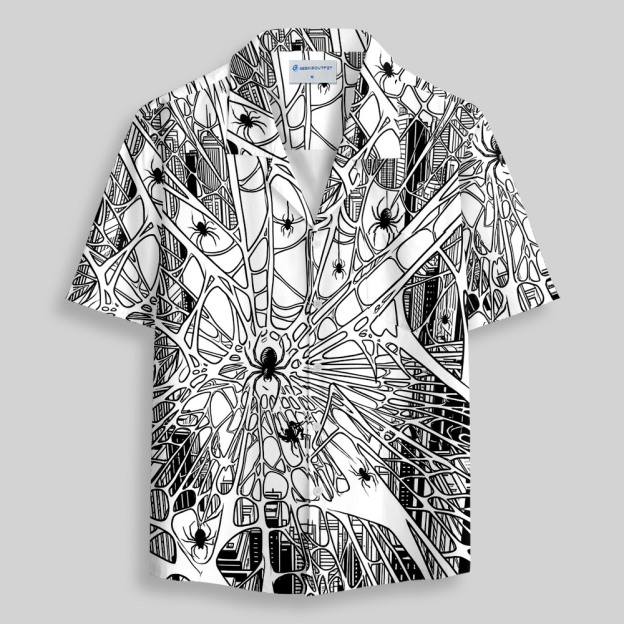 Retro Comic Web Printed Button Up Pocket Shirt