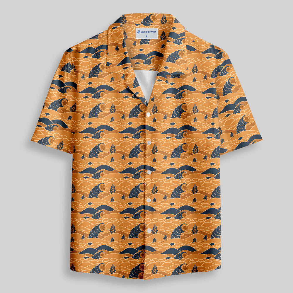 Sci-Fi Desert Worm Printed Button Up Pocket Shirt