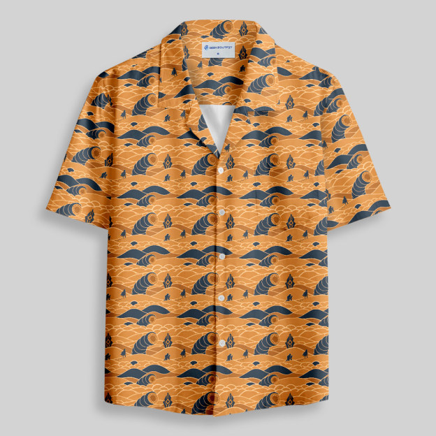 Sci-Fi Desert Worm Printed Button Up Pocket Shirt