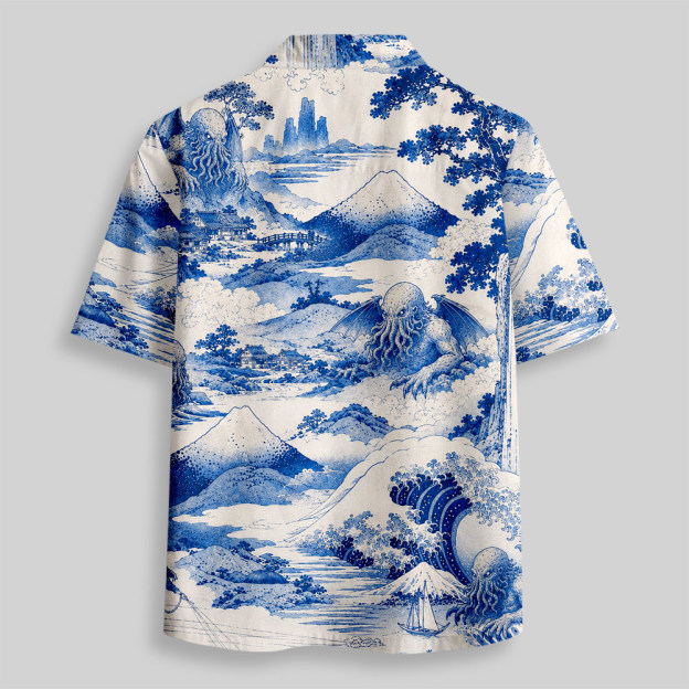 Cthulhu Ukiyo Wave Button Up Pocket Shirt