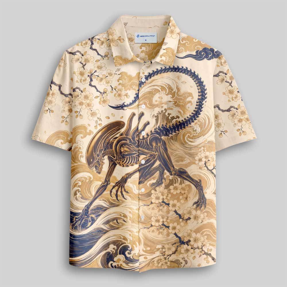 Xenomorph Yokai Button Up Pocket Shirt