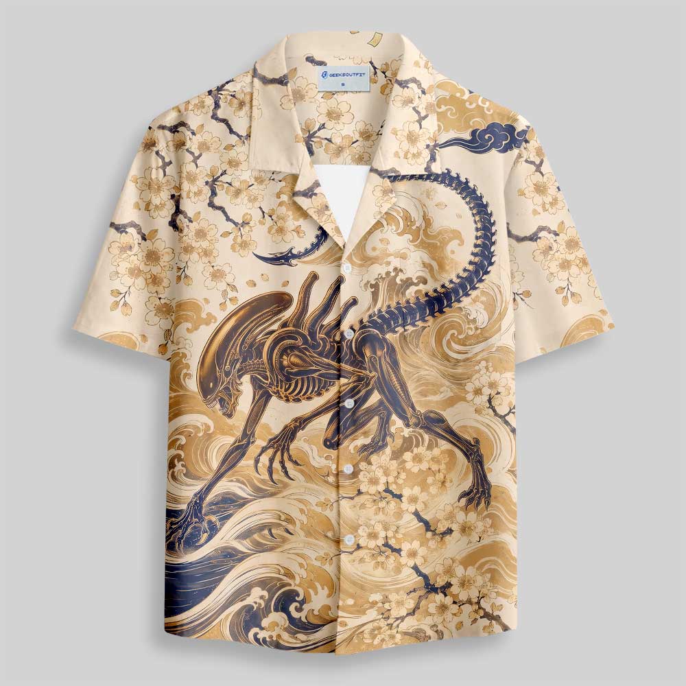 Xenomorph Yokai Button Up Pocket Shirt
