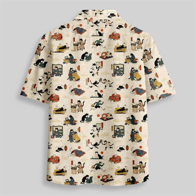 Edo Cat Daily Life Button Up Pocket Shirt