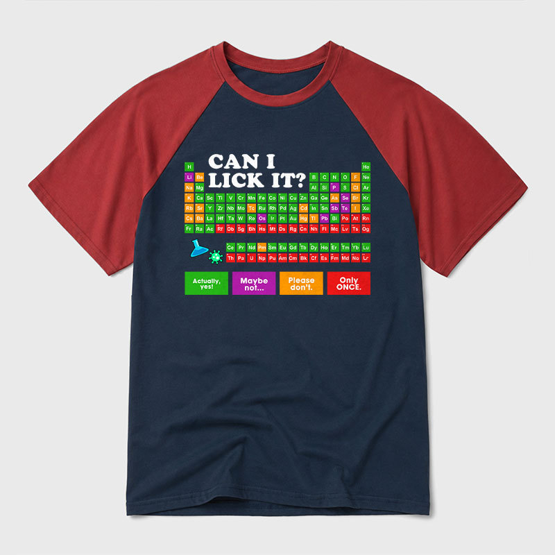 Can I Lick It Periodic Table Geek Retro Raglan T-Shirt