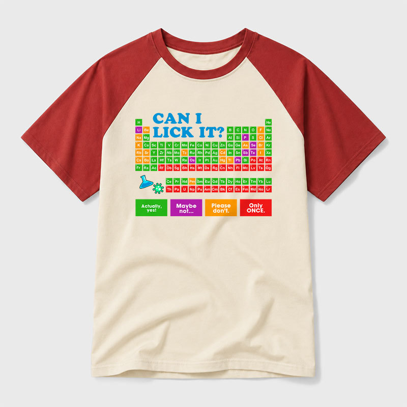 Can I Lick It Periodic Table Geek Retro Raglan T-Shirt