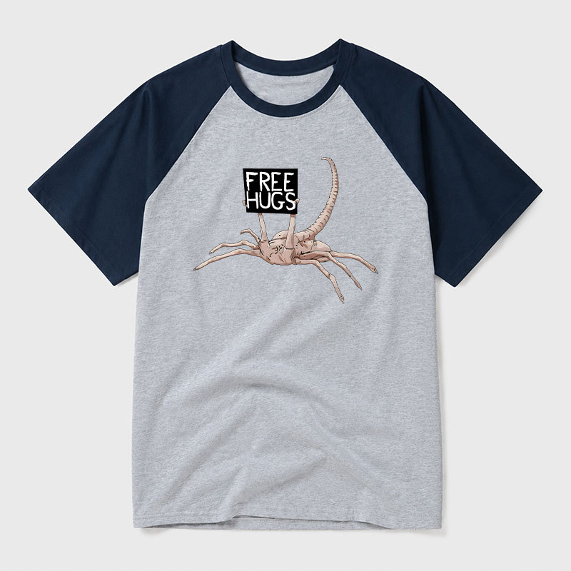 FreeHugs-Alien Xenomorph Geek Retro Raglan T-Shirt