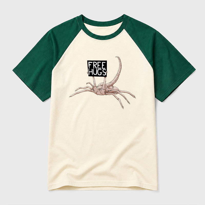 FreeHugs-Alien Xenomorph Geek Retro Raglan T-Shirt