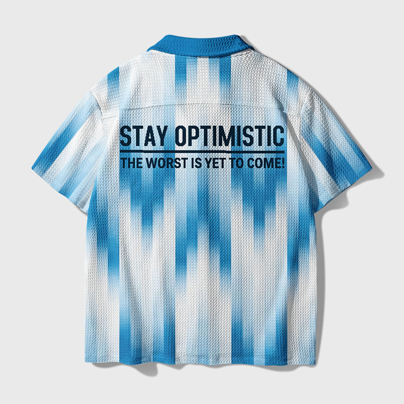 Ocean Watercolor Gradient Stripe Geek Waffle Knit Crochet Shirt