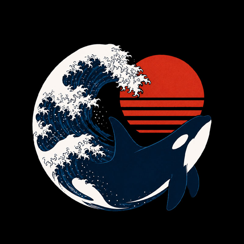 Wave and Whale in Sunset Geek T-Shirt
