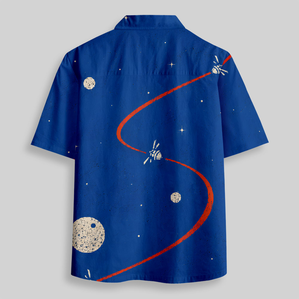 Astronomy Nerd Textured Moon Orbital Button Up Pocket Shirt