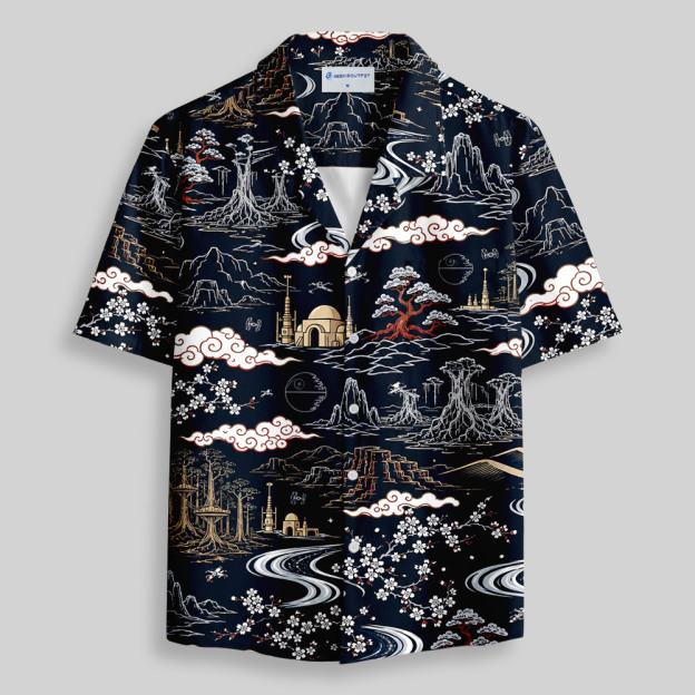 Galactic Landscape Ukiyo-e Button Up Pocket Shirt