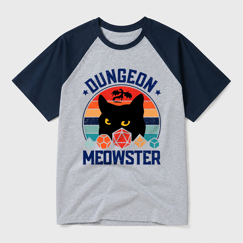 Dungeon Meowster Geek Retro Raglan T-Shirt