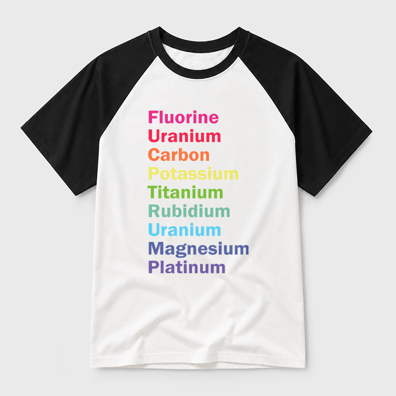 Fluorine Uranium Carbon Potassium Geek Retro Raglan T-Shirt