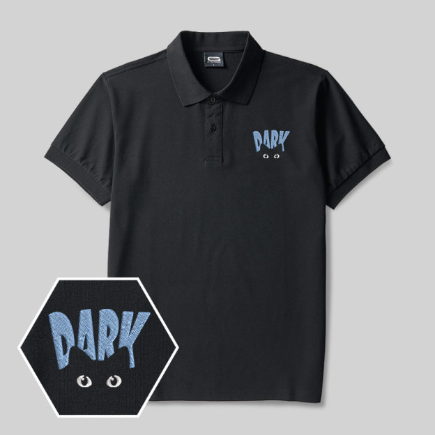 Dark Cat Geek Embroidered Polo Shirt