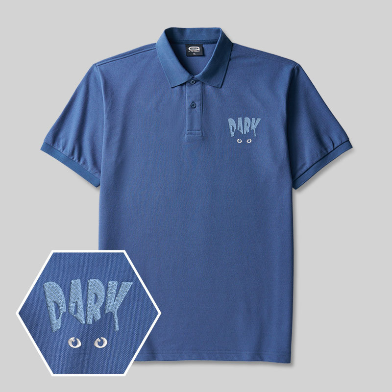 Dark Cat Geek Embroidered Polo Shirt