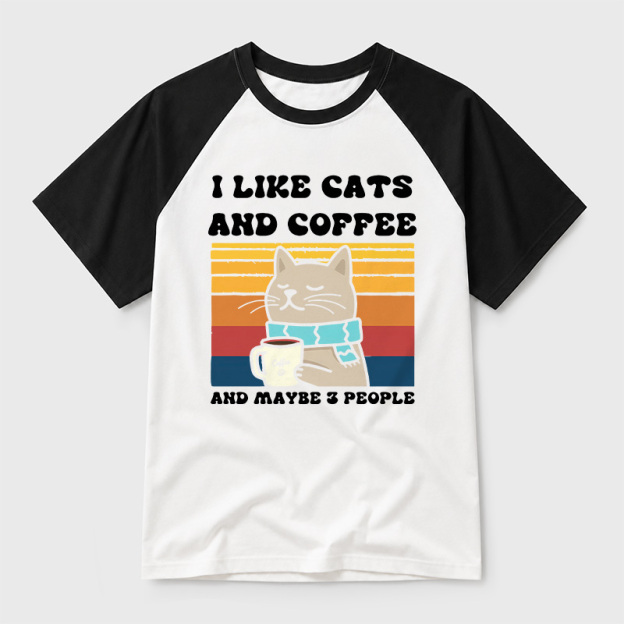 I Like Cats And Coffee And Maybe 3 People Geek Retro Raglan T-Shirt