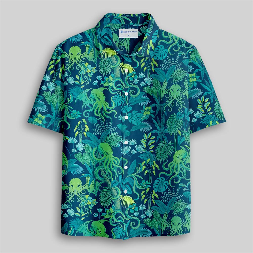 Tropical Cthulhu Paradise Button Up Pocket Shirt
