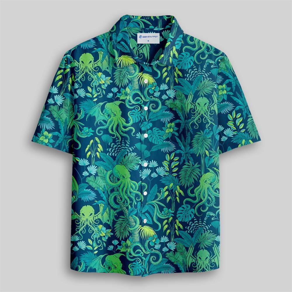 Tropical Cthulhu Paradise Button Up Pocket Shirt