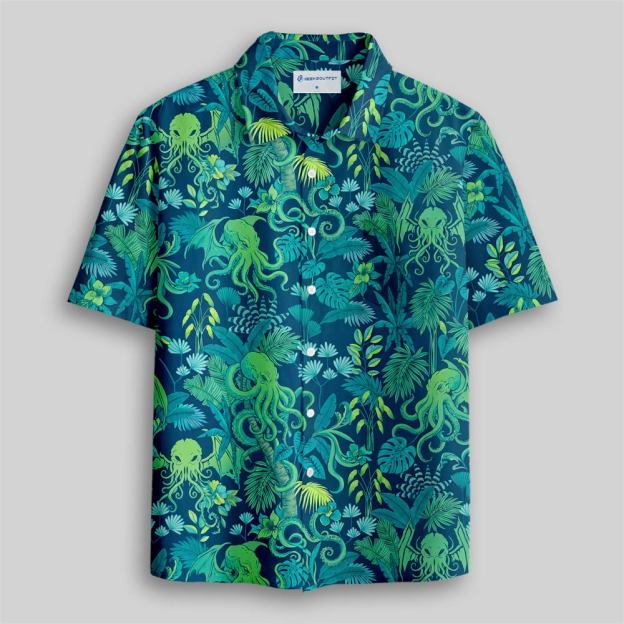 Tropical Cthulhu Paradise Button Up Pocket Shirt