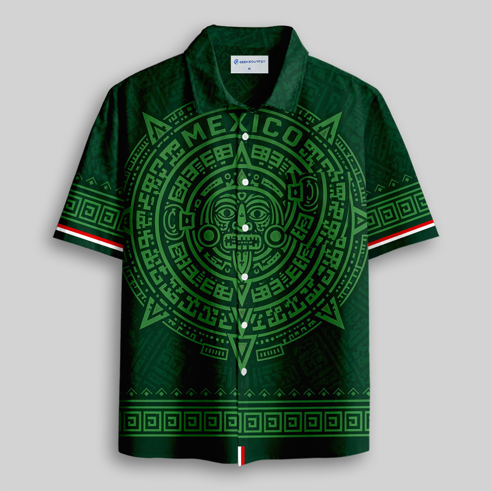 Aztec Totem Printed Casual Button Up Pocket Shirt