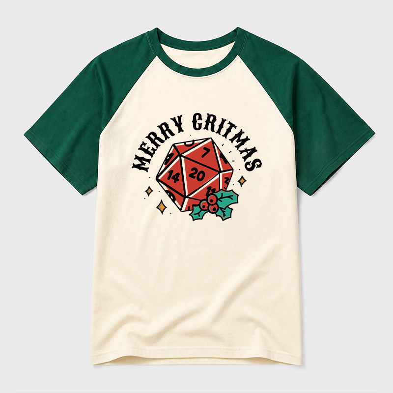 Polyhedral Dice Xmas Geek Retro Raglan T-Shirt