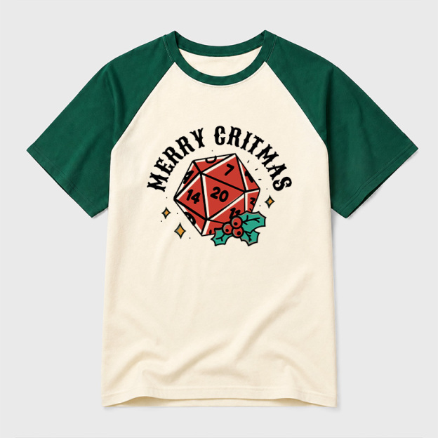 Polyhedral Dice Xmas Geek Retro Raglan T-Shirt
