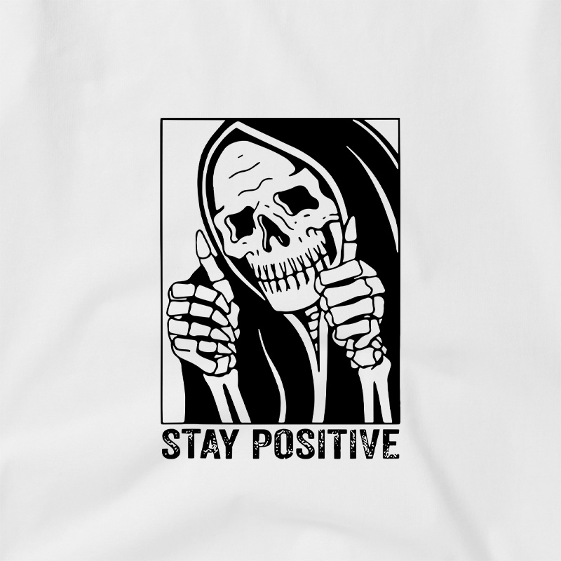 Skull Stay Positive Skeleton Geek Retro Raglan T-Shirt