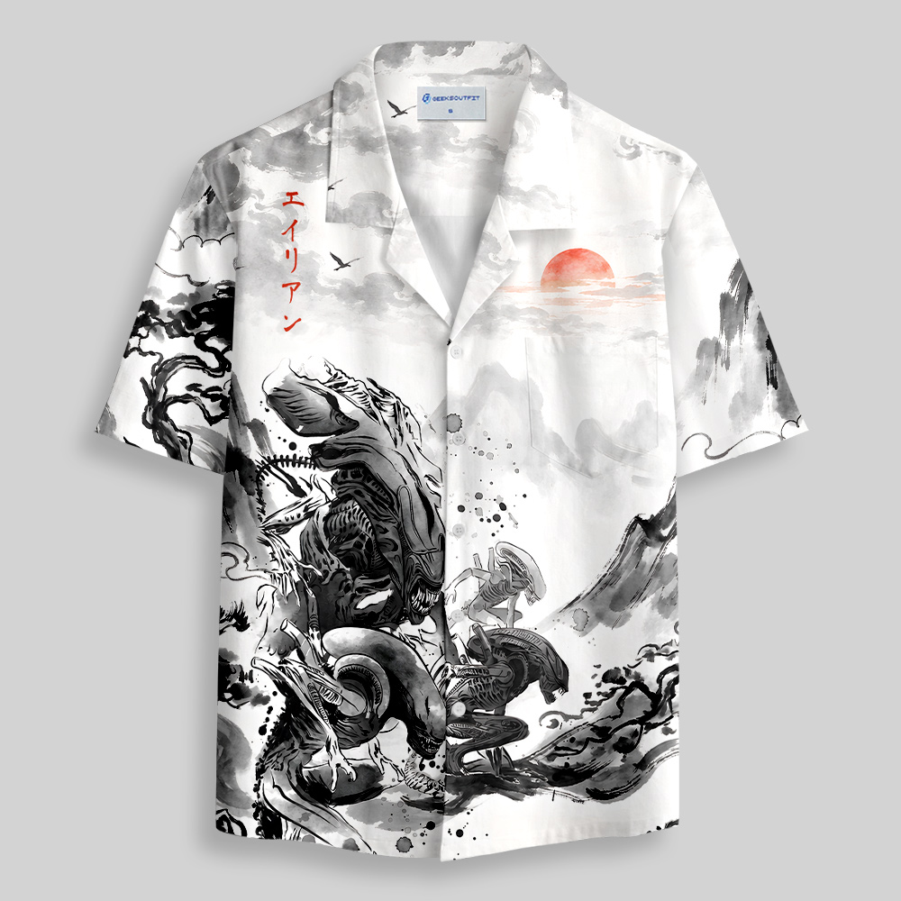 Mists of LV-426 Sumi-e Ink Button Up Pocket Shirt