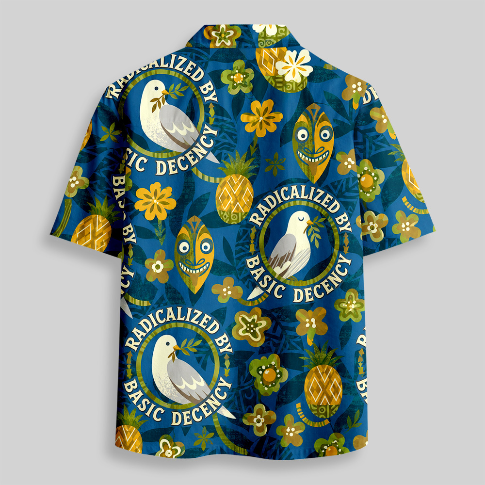 Radicalized by basic decency Tropical Dove Hawaiian Button Up Pocket Shirt